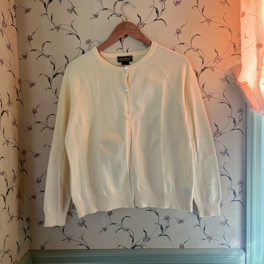 Eddie Bauer Cream Button-Up Cotton Cardigan